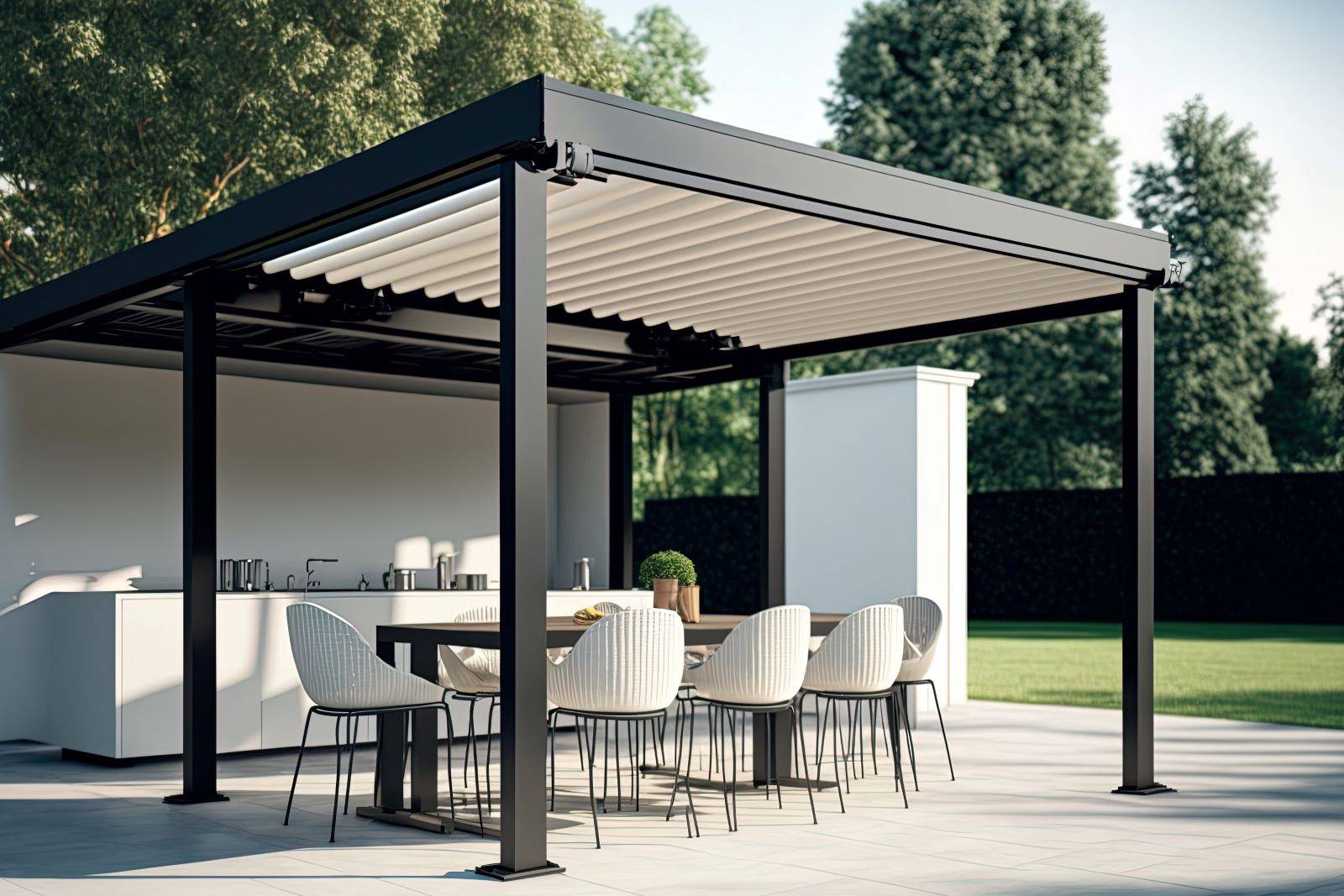Installation de pergola aluminium à toit fixe ou lame orientable coloris 7016 sur L'union 31240